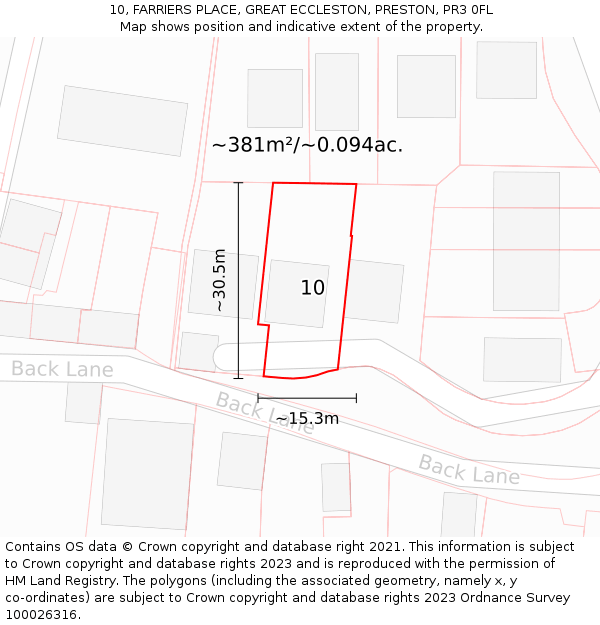 10, FARRIERS PLACE, GREAT ECCLESTON, PRESTON, PR3 0FL: Plot and title map