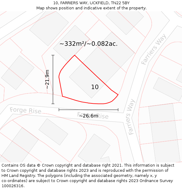 10, FARRIERS WAY, UCKFIELD, TN22 5BY: Plot and title map