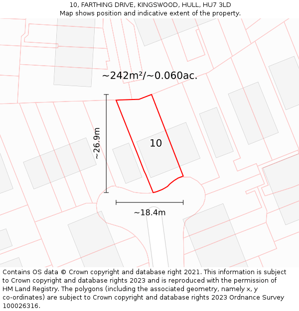10, FARTHING DRIVE, KINGSWOOD, HULL, HU7 3LD: Plot and title map
