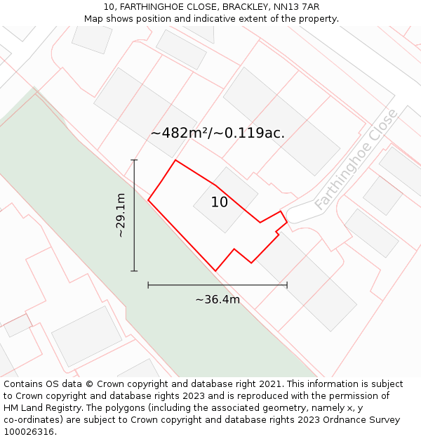 10, FARTHINGHOE CLOSE, BRACKLEY, NN13 7AR: Plot and title map