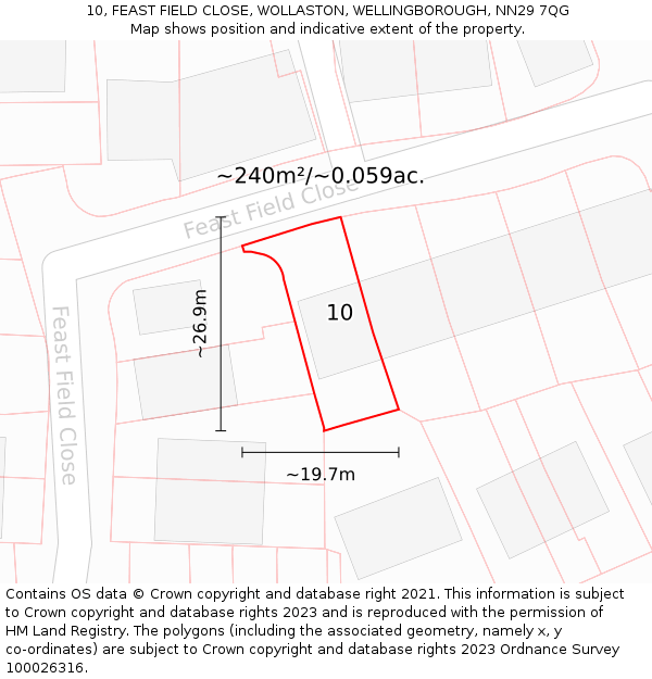 10, FEAST FIELD CLOSE, WOLLASTON, WELLINGBOROUGH, NN29 7QG: Plot and title map