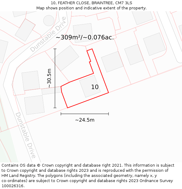 10, FEATHER CLOSE, BRAINTREE, CM7 3LS: Plot and title map