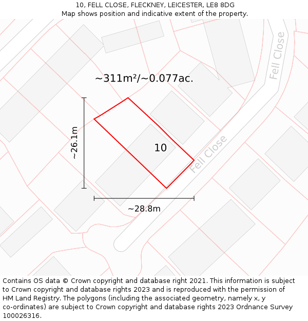 10, FELL CLOSE, FLECKNEY, LEICESTER, LE8 8DG: Plot and title map