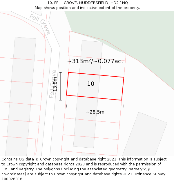 10, FELL GROVE, HUDDERSFIELD, HD2 1NQ: Plot and title map