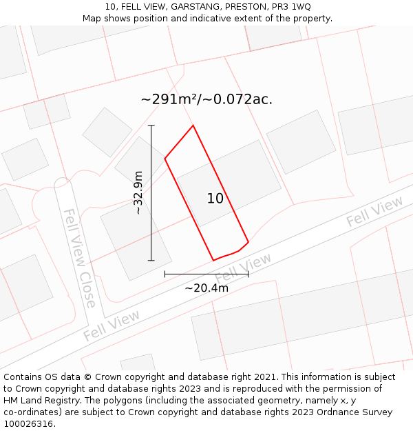 10, FELL VIEW, GARSTANG, PRESTON, PR3 1WQ: Plot and title map