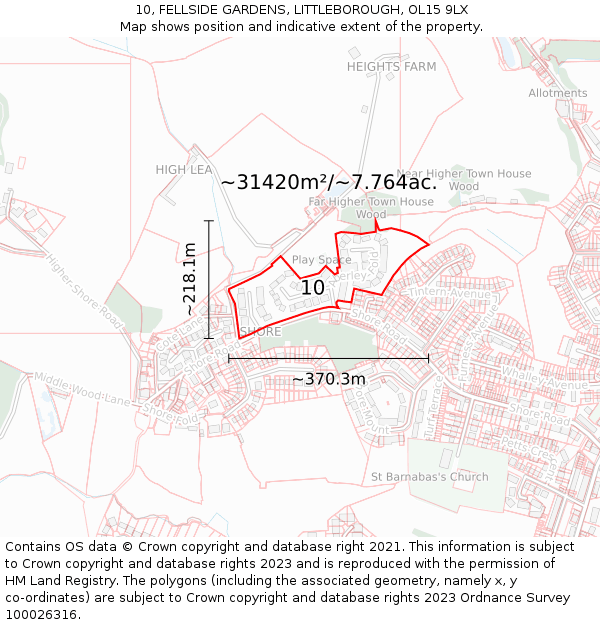10, FELLSIDE GARDENS, LITTLEBOROUGH, OL15 9LX: Plot and title map
