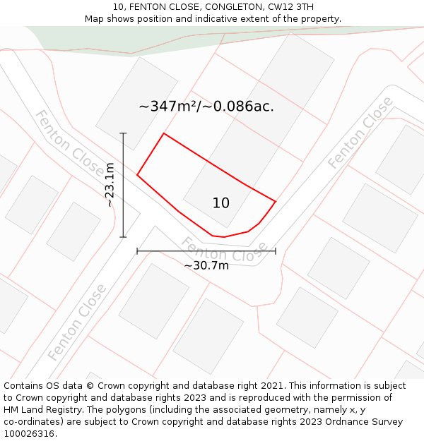 10, FENTON CLOSE, CONGLETON, CW12 3TH: Plot and title map