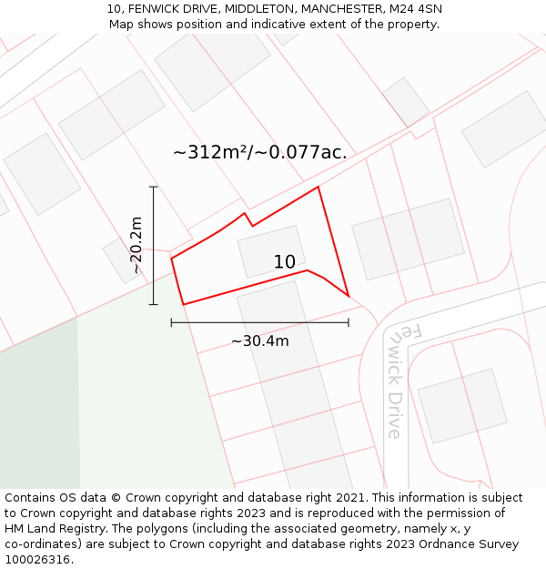 10, FENWICK DRIVE, MIDDLETON, MANCHESTER, M24 4SN: Plot and title map