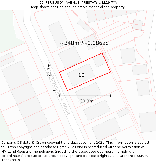 10, FERGUSON AVENUE, PRESTATYN, LL19 7YA: Plot and title map