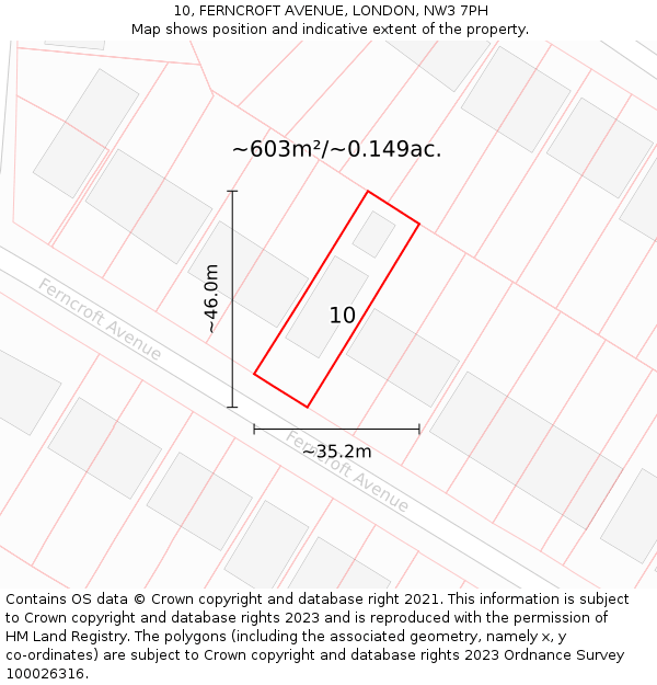 10, FERNCROFT AVENUE, LONDON, NW3 7PH: Plot and title map
