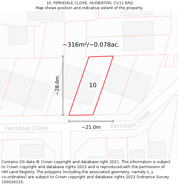 10, FERNDALE CLOSE, NUNEATON, CV11 6AQ: Plot and title map