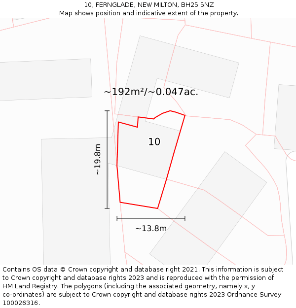 10, FERNGLADE, NEW MILTON, BH25 5NZ: Plot and title map