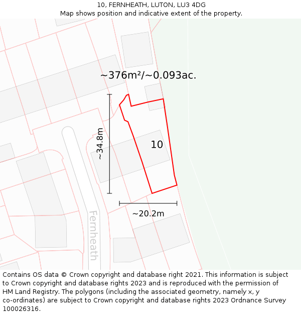 10, FERNHEATH, LUTON, LU3 4DG: Plot and title map