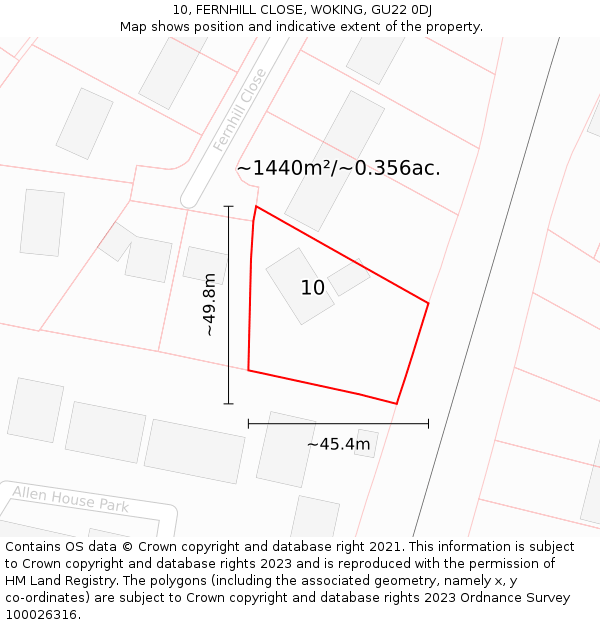 10, FERNHILL CLOSE, WOKING, GU22 0DJ: Plot and title map