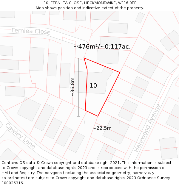 10, FERNLEA CLOSE, HECKMONDWIKE, WF16 0EF: Plot and title map
