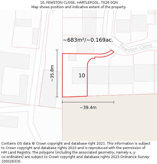 10, FEWSTON CLOSE, HARTLEPOOL, TS26 0QN: Plot and title map