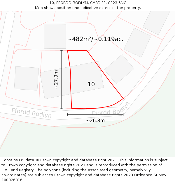 10, FFORDD BODLYN, CARDIFF, CF23 5NG: Plot and title map