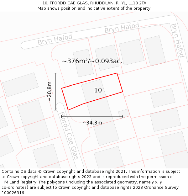 10, FFORDD CAE GLAS, RHUDDLAN, RHYL, LL18 2TA: Plot and title map