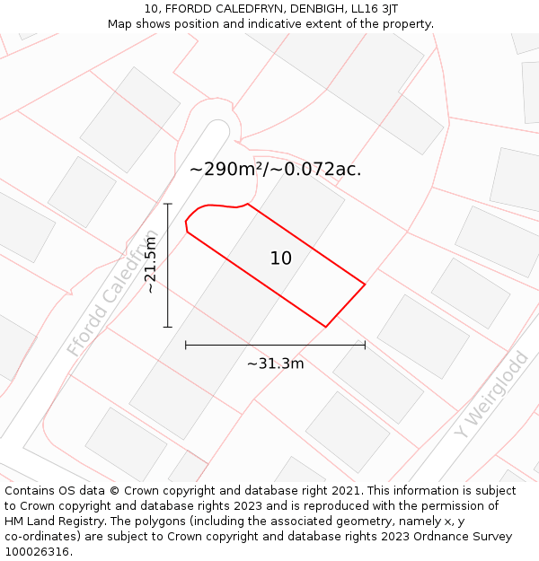 10, FFORDD CALEDFRYN, DENBIGH, LL16 3JT: Plot and title map