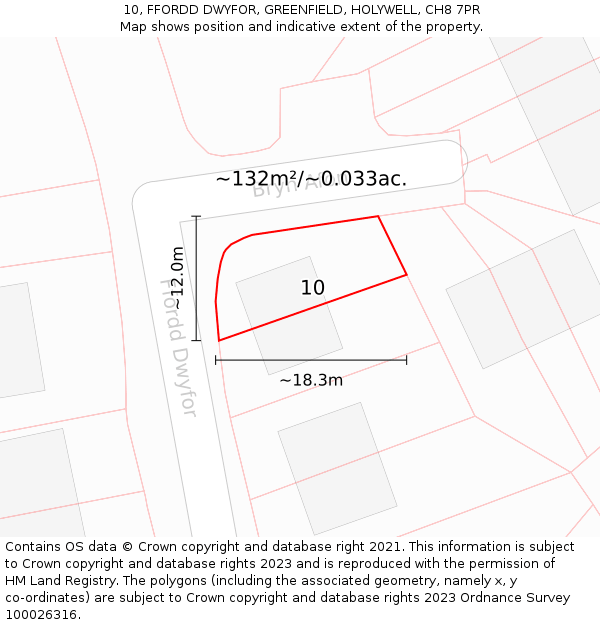 10, FFORDD DWYFOR, GREENFIELD, HOLYWELL, CH8 7PR: Plot and title map
