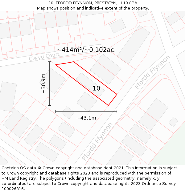 10, FFORDD FFYNNON, PRESTATYN, LL19 8BA: Plot and title map