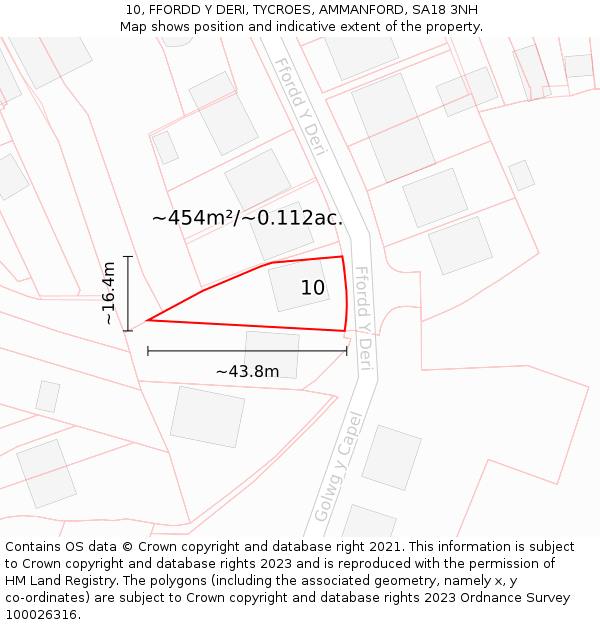 10, FFORDD Y DERI, TYCROES, AMMANFORD, SA18 3NH: Plot and title map