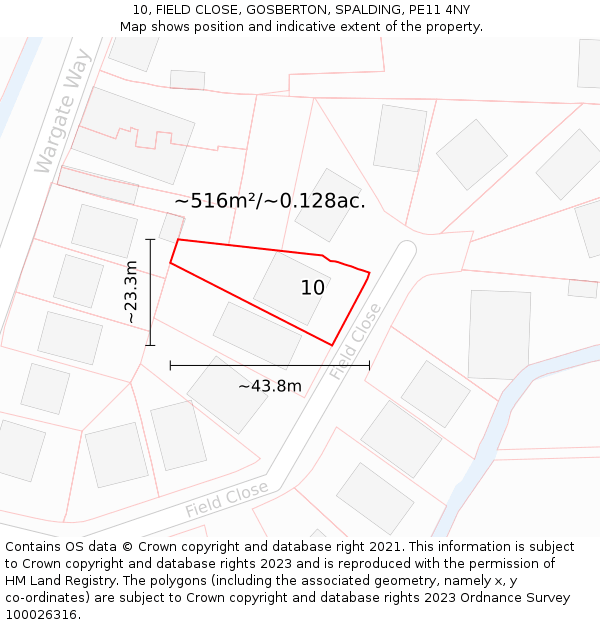 10, FIELD CLOSE, GOSBERTON, SPALDING, PE11 4NY: Plot and title map