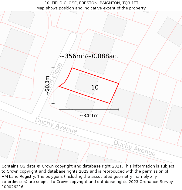 10, FIELD CLOSE, PRESTON, PAIGNTON, TQ3 1ET: Plot and title map