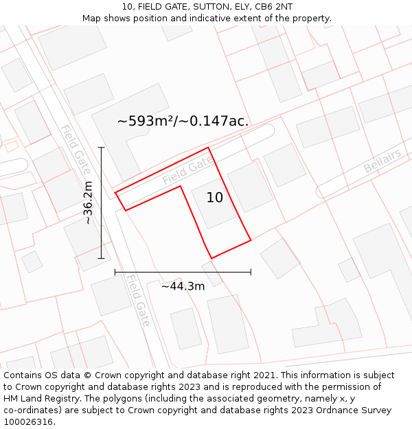 10, FIELD GATE, SUTTON, ELY, CB6 2NT: Plot and title map