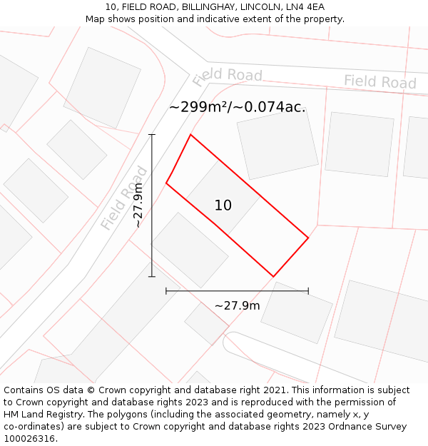 10, FIELD ROAD, BILLINGHAY, LINCOLN, LN4 4EA: Plot and title map