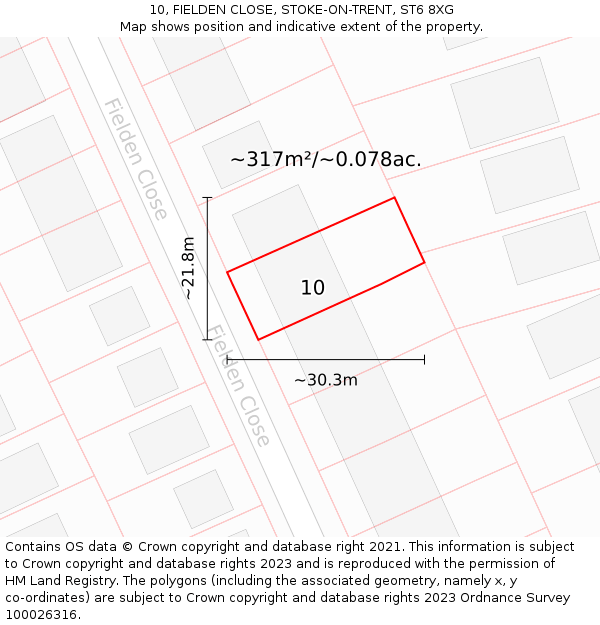 10, FIELDEN CLOSE, STOKE-ON-TRENT, ST6 8XG: Plot and title map