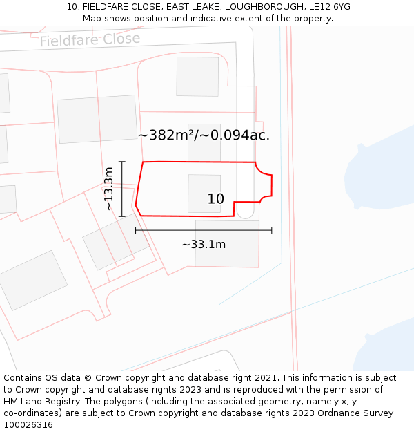 10, FIELDFARE CLOSE, EAST LEAKE, LOUGHBOROUGH, LE12 6YG: Plot and title map