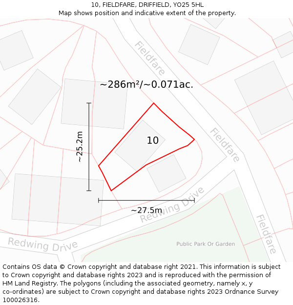 10, FIELDFARE, DRIFFIELD, YO25 5HL: Plot and title map