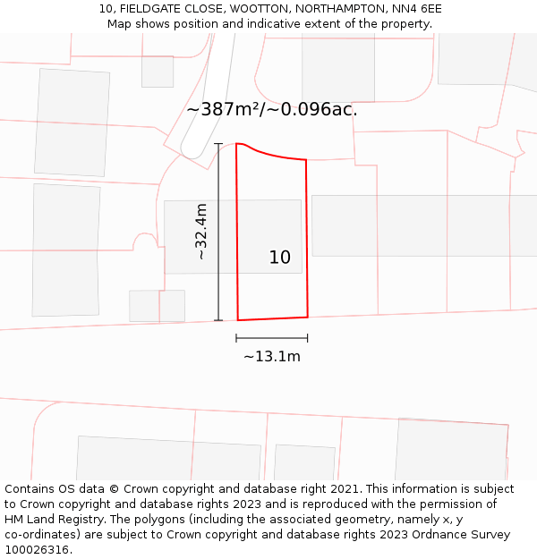 10, FIELDGATE CLOSE, WOOTTON, NORTHAMPTON, NN4 6EE: Plot and title map