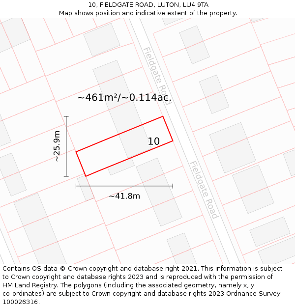 10, FIELDGATE ROAD, LUTON, LU4 9TA: Plot and title map