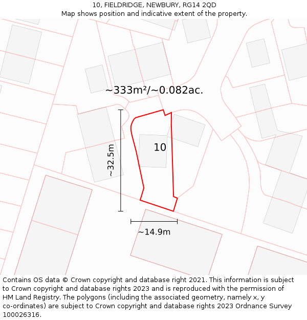 10, FIELDRIDGE, NEWBURY, RG14 2QD: Plot and title map