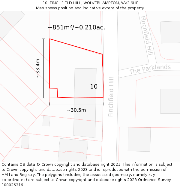 10, FINCHFIELD HILL, WOLVERHAMPTON, WV3 9HF: Plot and title map