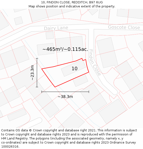 10, FINDON CLOSE, REDDITCH, B97 6UG: Plot and title map