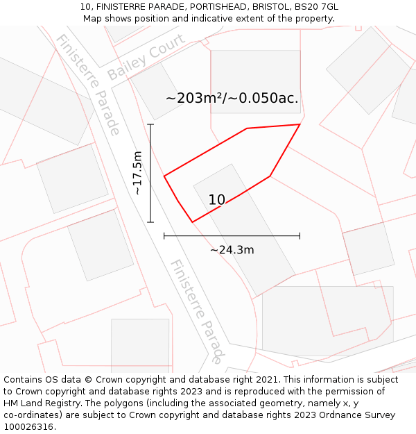 10, FINISTERRE PARADE, PORTISHEAD, BRISTOL, BS20 7GL: Plot and title map