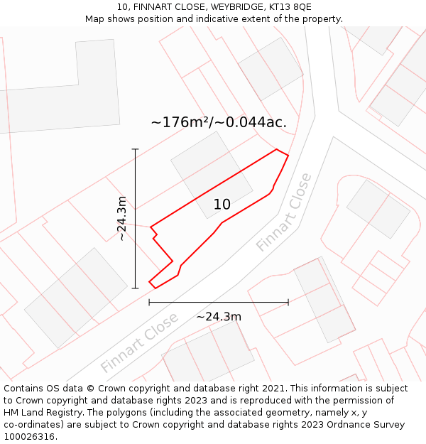 10, FINNART CLOSE, WEYBRIDGE, KT13 8QE: Plot and title map