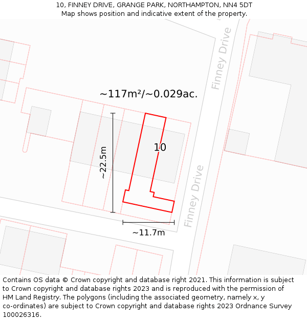 10, FINNEY DRIVE, GRANGE PARK, NORTHAMPTON, NN4 5DT: Plot and title map