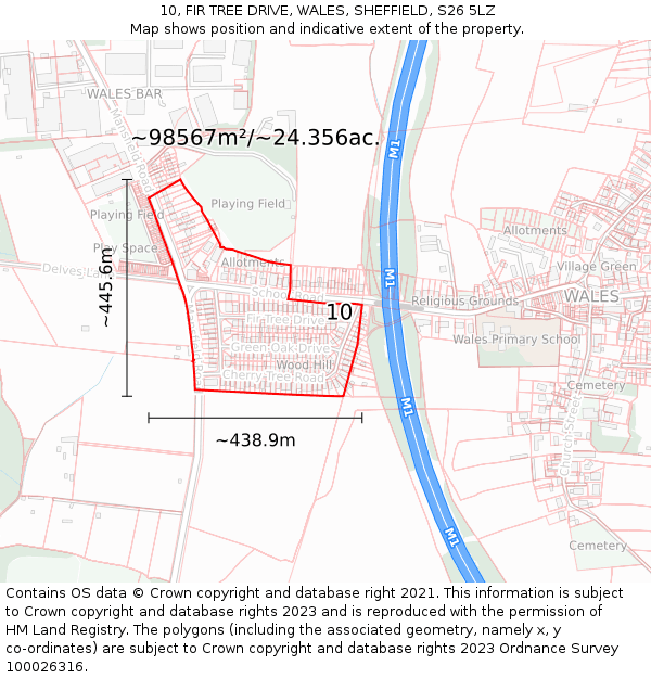 10, FIR TREE DRIVE, WALES, SHEFFIELD, S26 5LZ: Plot and title map