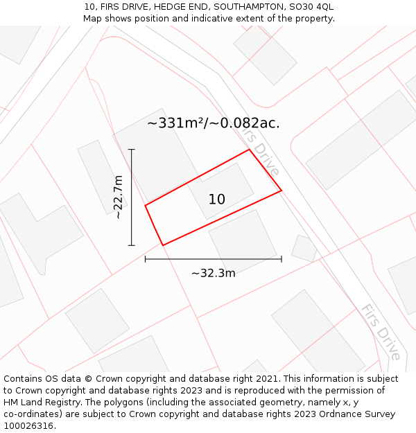 10, FIRS DRIVE, HEDGE END, SOUTHAMPTON, SO30 4QL: Plot and title map