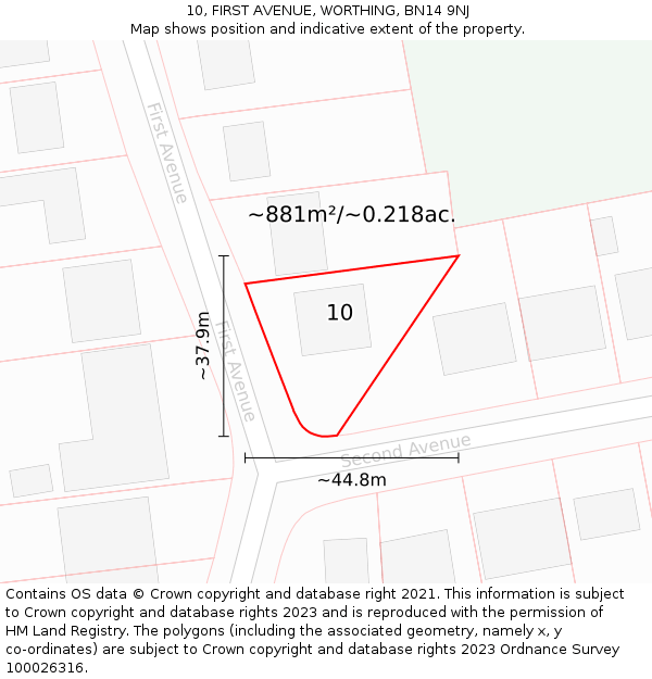 10, FIRST AVENUE, WORTHING, BN14 9NJ: Plot and title map