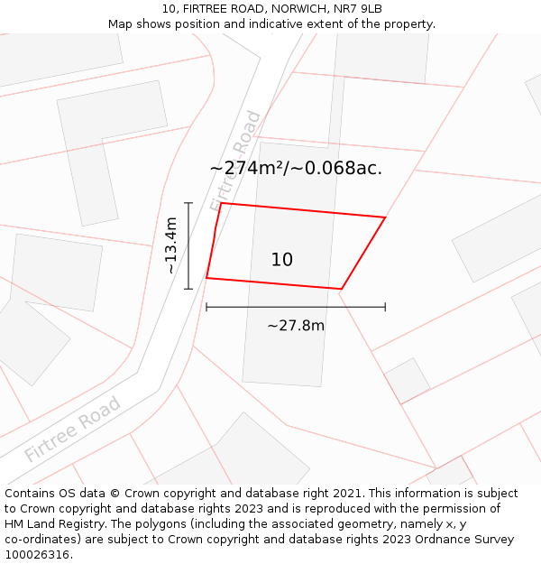 10, FIRTREE ROAD, NORWICH, NR7 9LB: Plot and title map