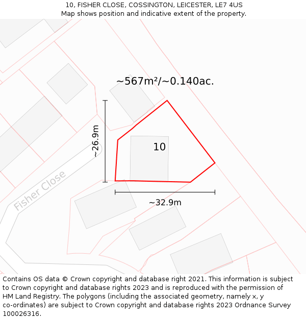 10, FISHER CLOSE, COSSINGTON, LEICESTER, LE7 4US: Plot and title map