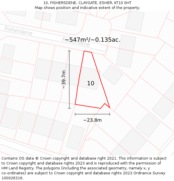 10, FISHERSDENE, CLAYGATE, ESHER, KT10 0HT: Plot and title map