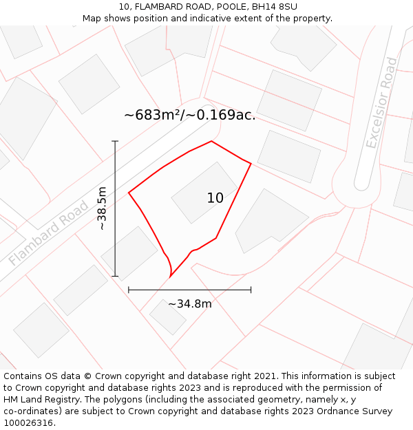 10, FLAMBARD ROAD, POOLE, BH14 8SU: Plot and title map