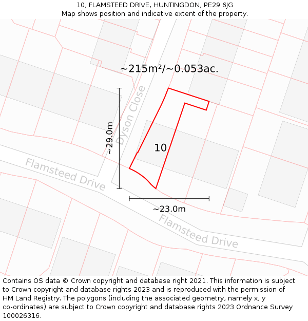 10, FLAMSTEED DRIVE, HUNTINGDON, PE29 6JG: Plot and title map