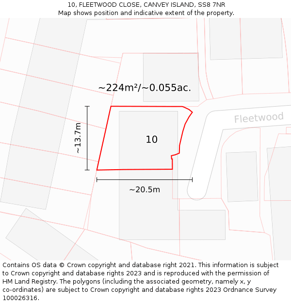 10, FLEETWOOD CLOSE, CANVEY ISLAND, SS8 7NR: Plot and title map